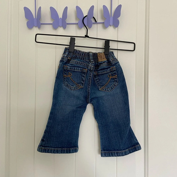 EUC | Children’s Place baby girl’s elastic snap button flare stretch jeans 12mo - Picture 4 of 8